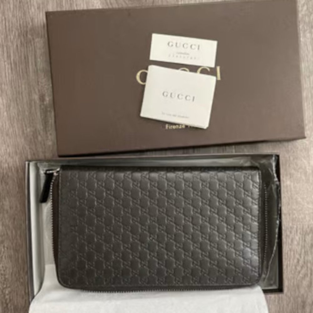 NIB GUCCI Micro GG Guccissima Zip-Around Unisex Wallet/Clutch